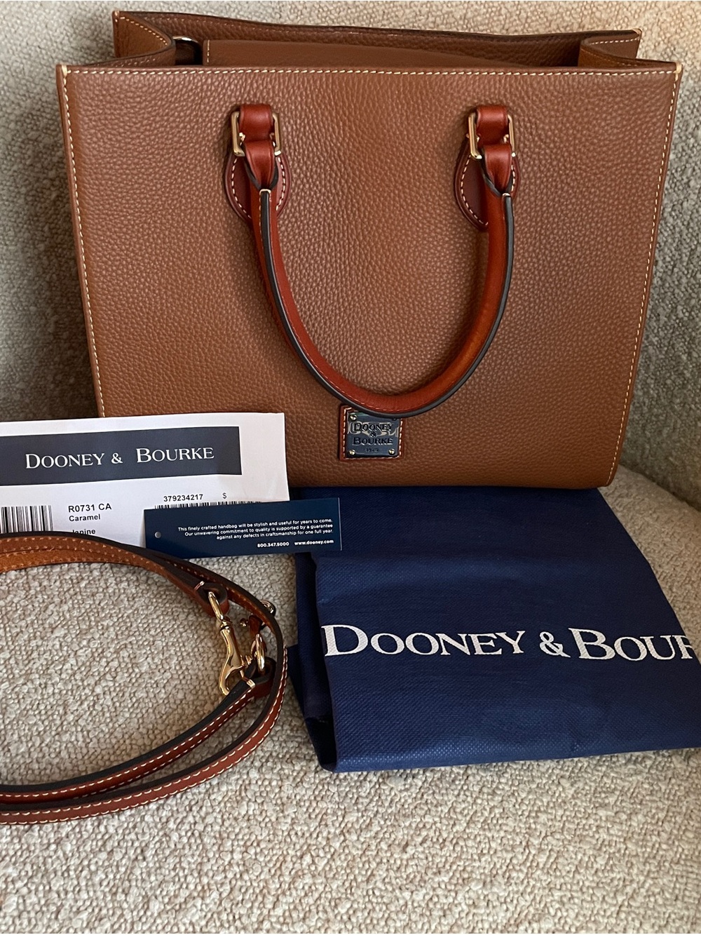 Retail $408 | Authentic Dooney & Bourke Janine Leather Satchel | Caramel | NWT